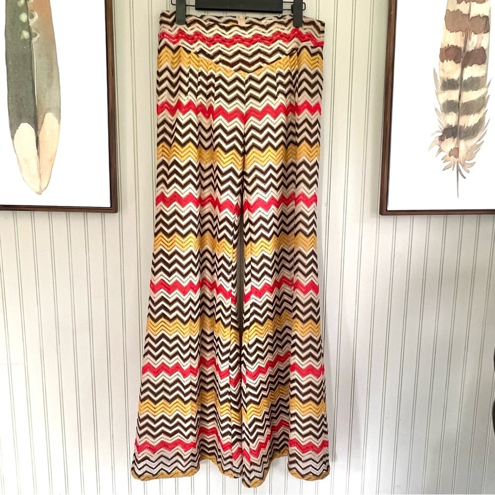 Retro Crochet Low Rise Flare Leg Chevron Brown Multi Size Medium PANTS